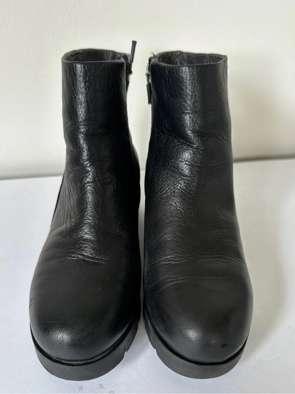 Camper Black Leather Ankle Boots with Side Zip